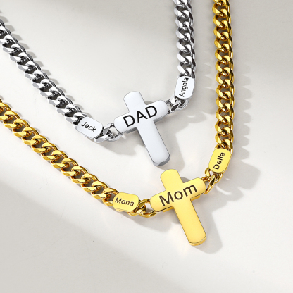Names Cuban Chain Cross Necklace 2 colors