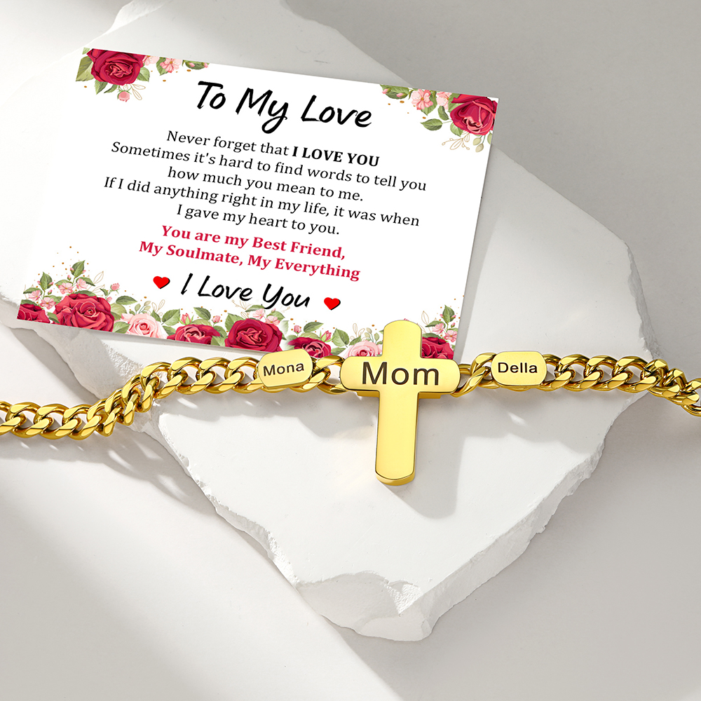 Names Cuban Chain Cross Necklace with card