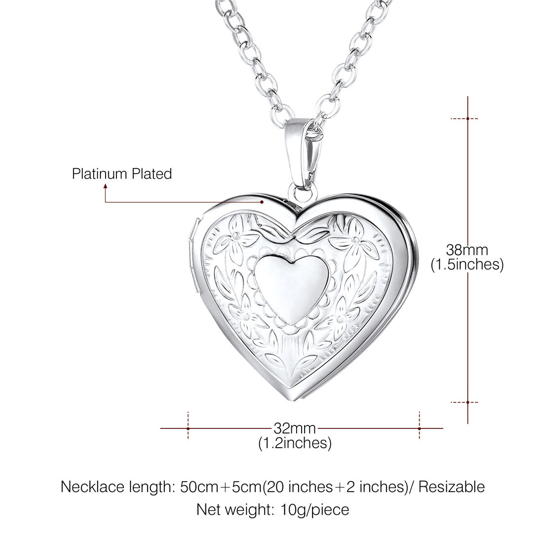 Personalized Picture Necklace Heart Flower Locket Silver Size