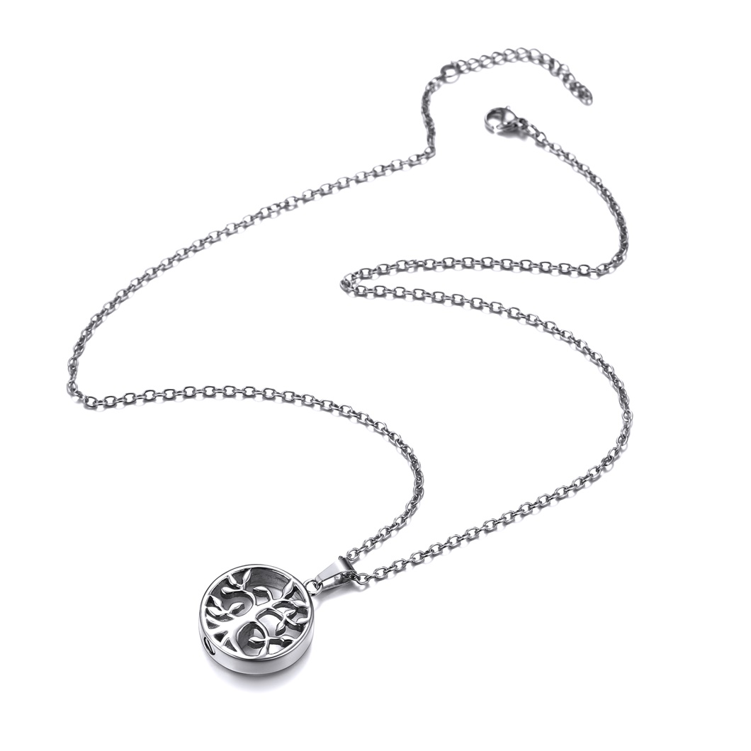 Personalized Engraved Urn Cremation Pendant  Family Tree Necklace silver