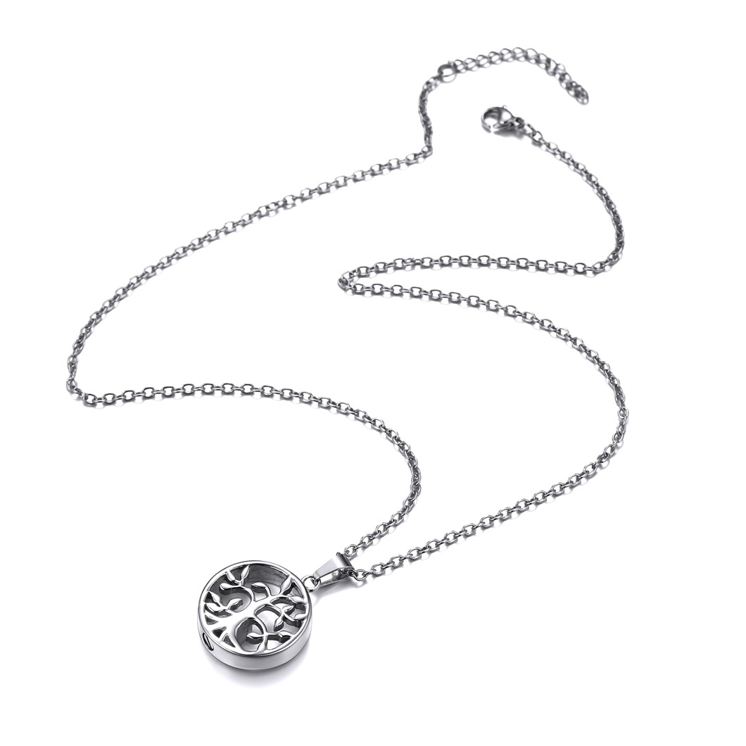Personalized Engraved Urn Cremation Pendant  Family Tree Necklace silver