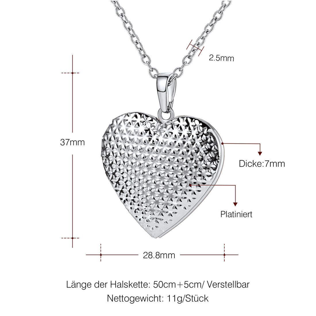 Personalized Heart Locket Necklace with Photo and Engraving size