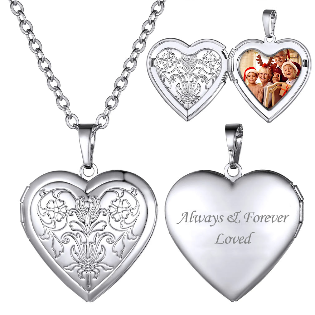 Customizable Heart Locket Necklace with Photo 