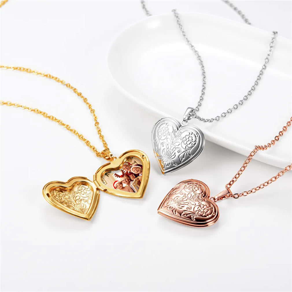 Customizable Heart Locket Necklace with Photo 