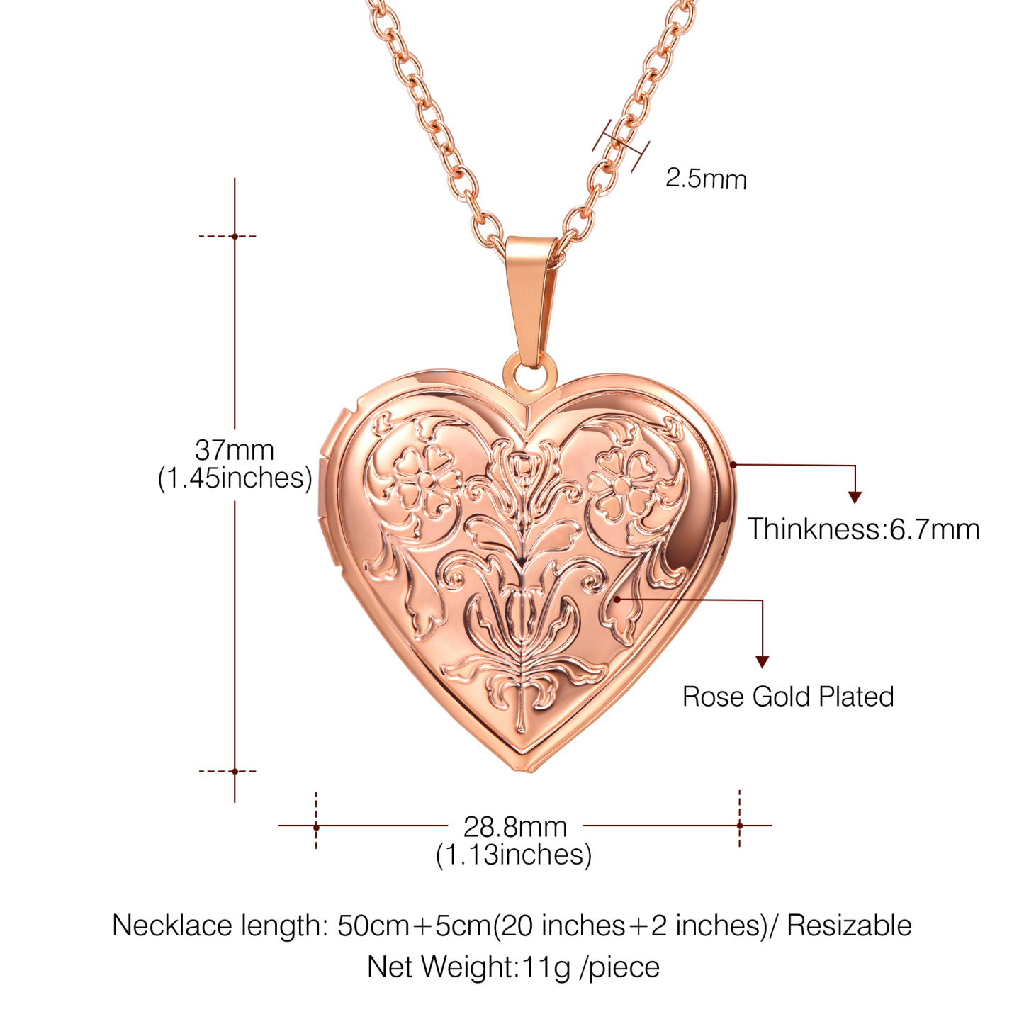 Customizable Heart Locket Necklace with Photo Size 