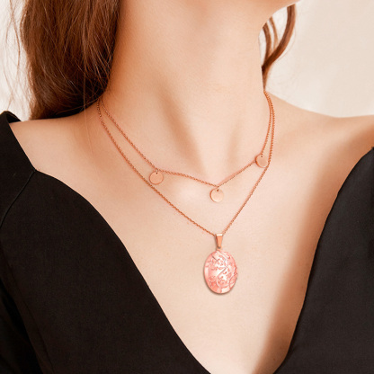 Custom Photo Locket Oval Pendant Necklace for Women rose gold