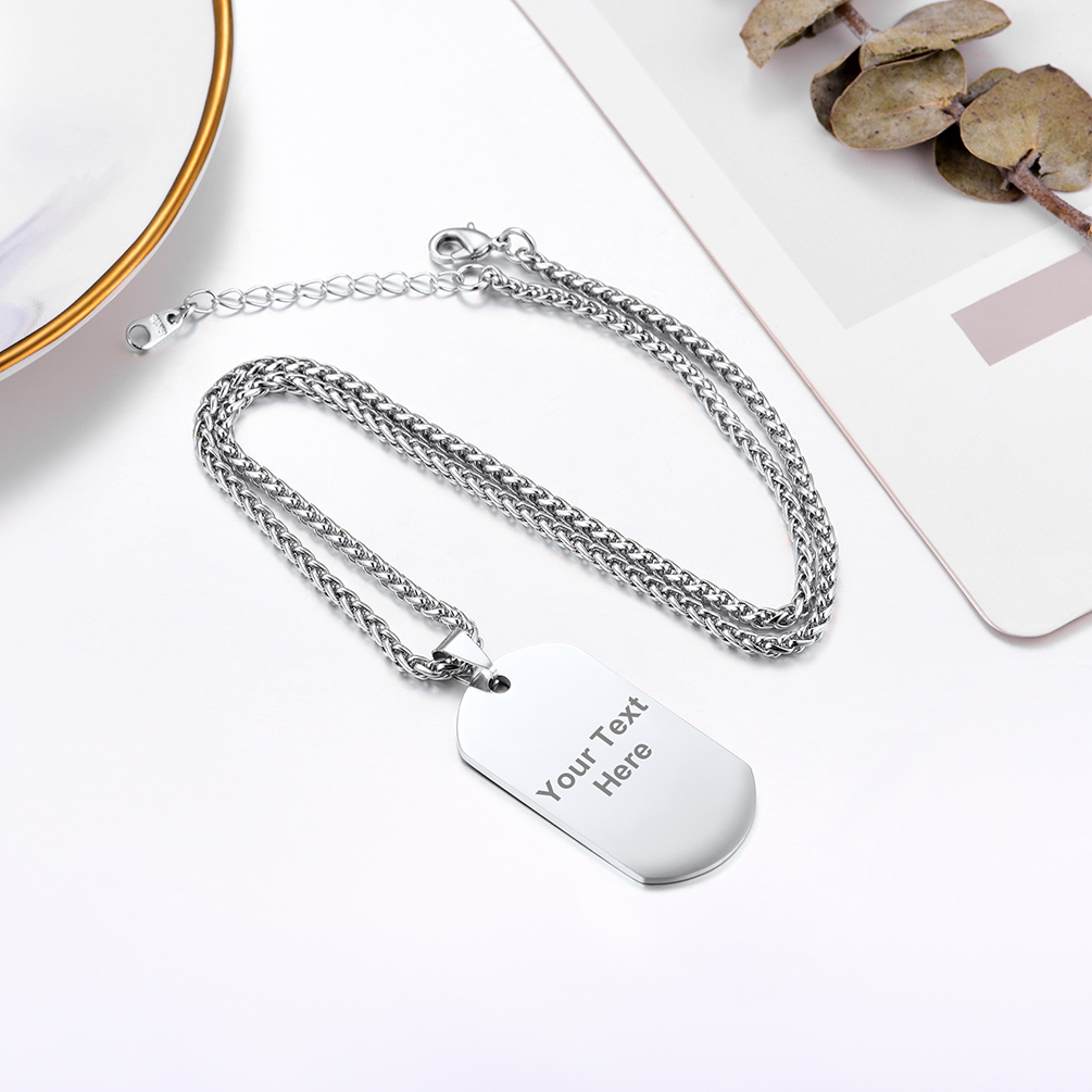 Custom Engraved Dog Tag Necklace for Men Silver