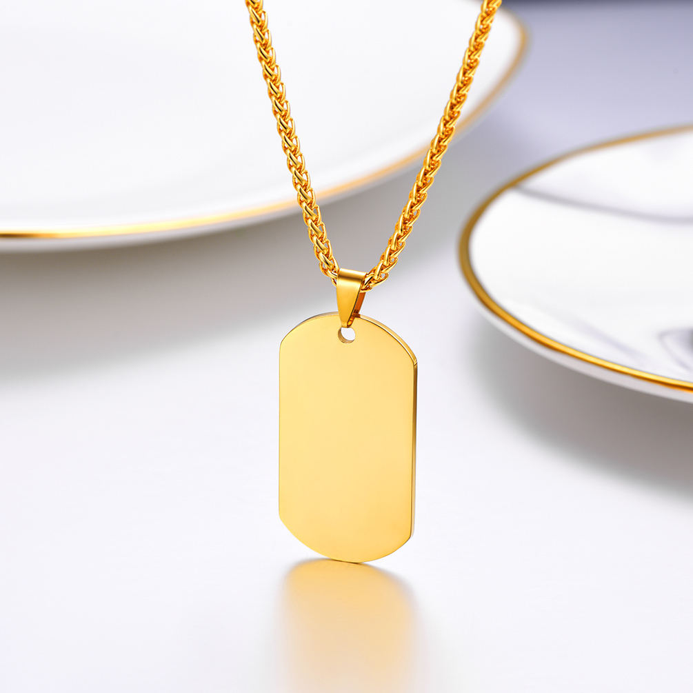 Custom Engraved Dog Tag Necklace for Men Gold