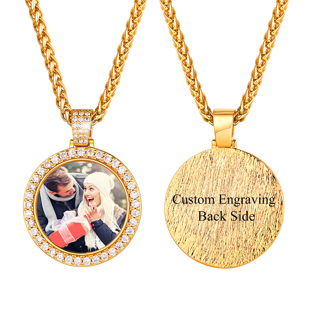 Customizable Photo and Engraving Necklace Gold