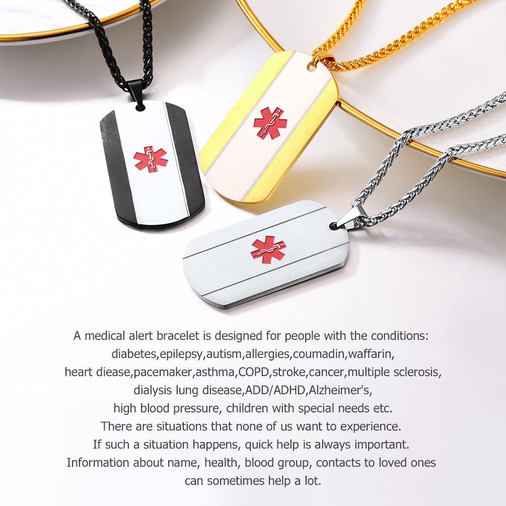 Personalized Engraved Medical ID Medical Alert Necklace for Women