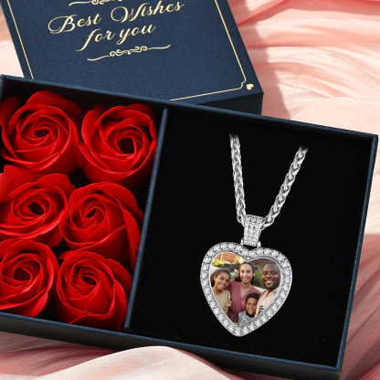 Personalized Heart Photo Necklace Iced Out Pendant