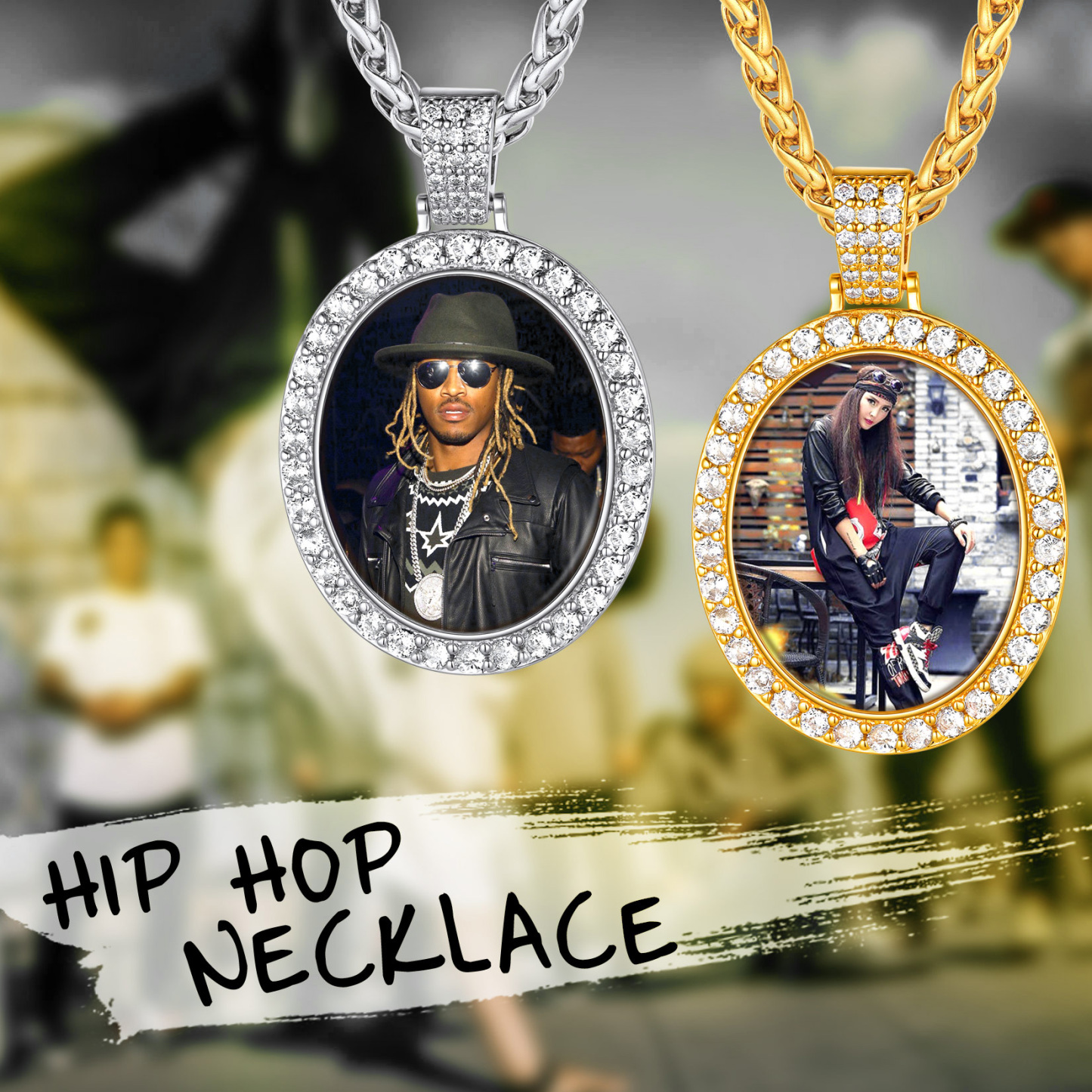  Personalized Photo Oval Pendant Necklace for Men 