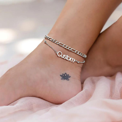 Custom Name Anklet with Figaro Chain for Women model