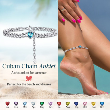 Anklet Heart Birthstone Bracelet for Women with Cuban Chain summer