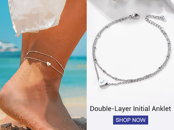 Initial Heart Stainless Steel Layered Anklet For Women j