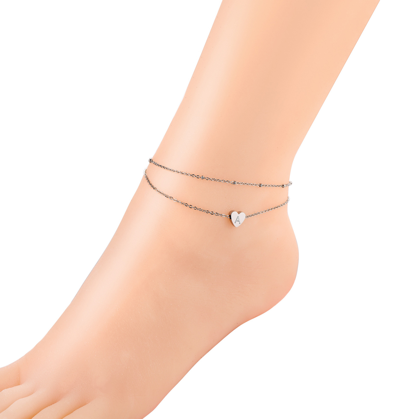 Stainless Steel Women's Adjustable Heart Anklet with Initial model