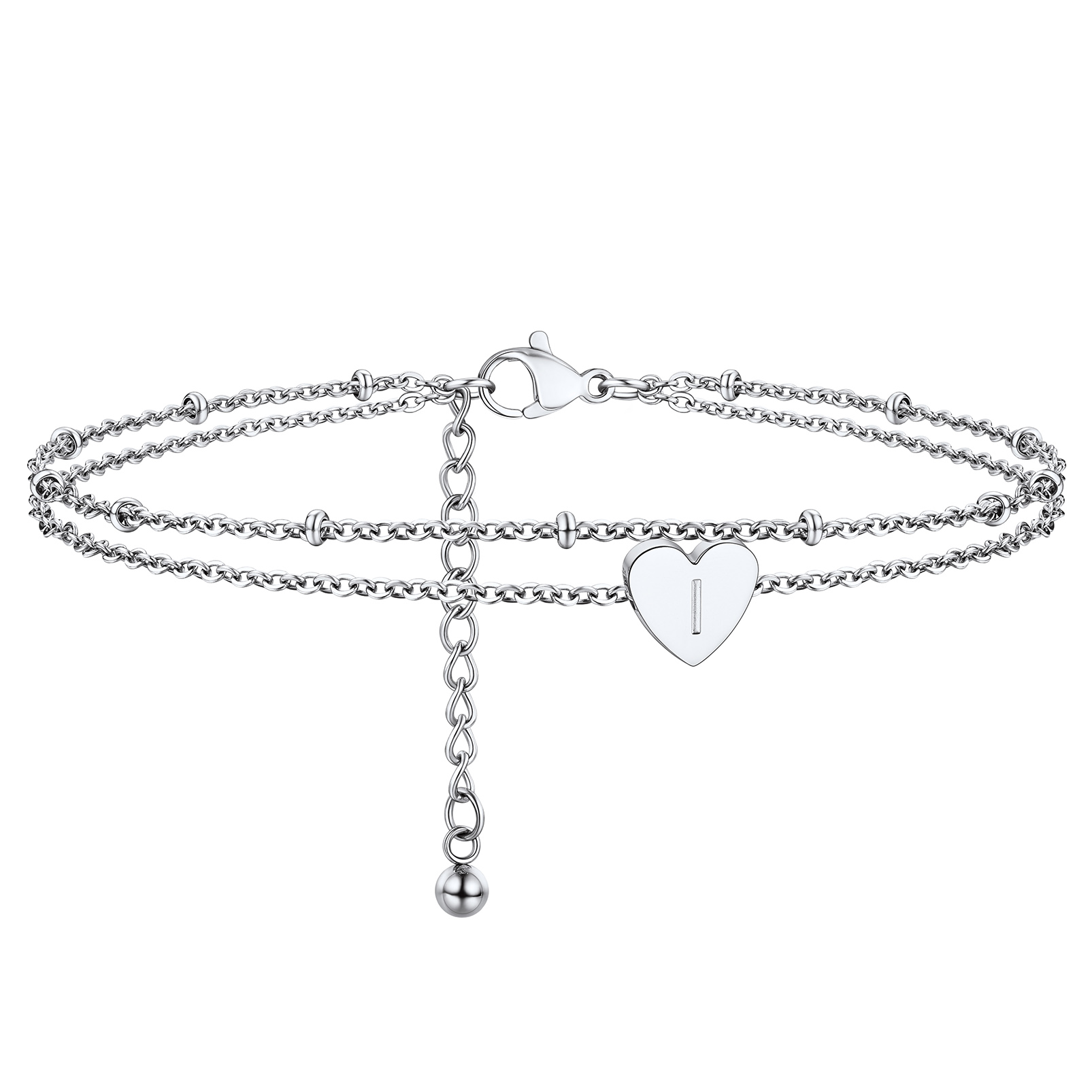 Stainless Steel Women's Adjustable Heart Anklet with Initial