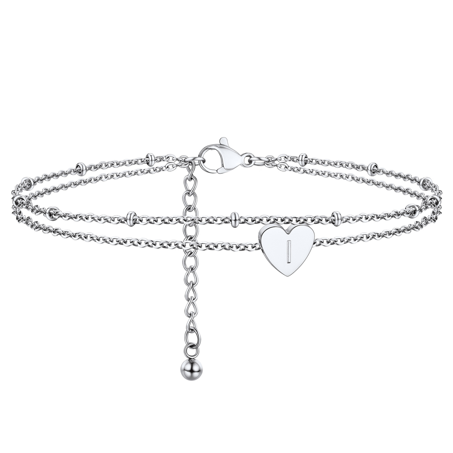 Stainless Steel Women's Adjustable Heart Anklet with Initial