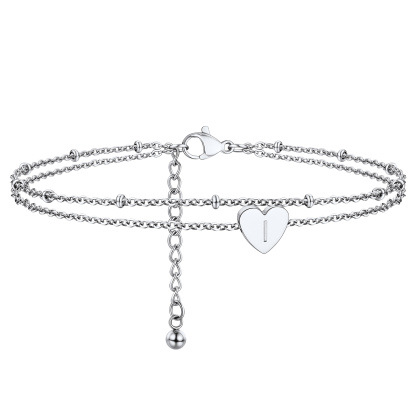 Stainless Steel Women's Adjustable Heart Anklet with Initial
