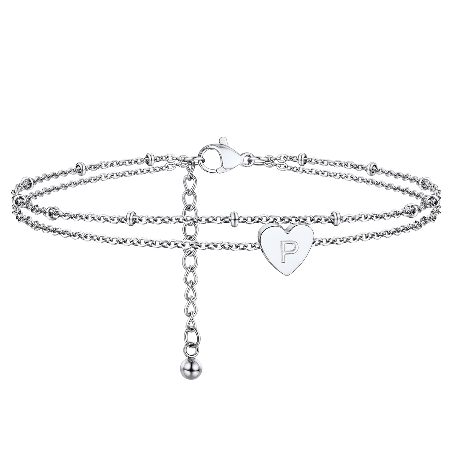 Stainless Steel Women's Adjustable Heart Anklet with Initial