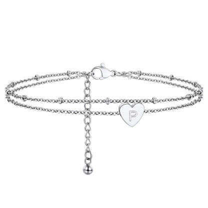 Stainless Steel Women's Adjustable Heart Anklet with Initial