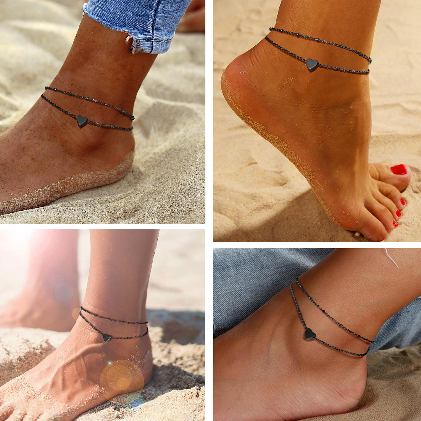 Initial Heart Layered Anklet For Women model show