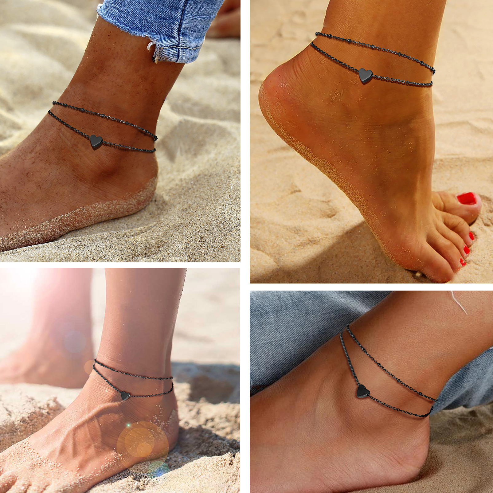 Initial Heart Layered Anklet For Women model show