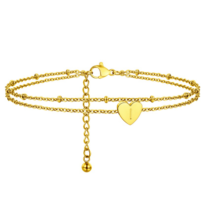 Stainless Steel Women's Adjustable Heart Anklet with Initial
