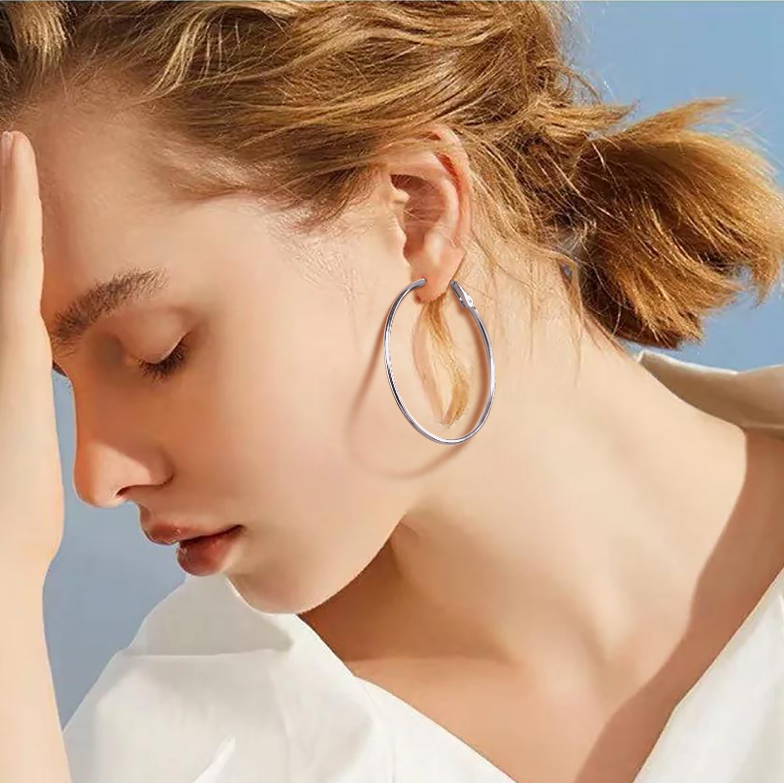 14K Gold Plated Stainless Steel Large Hoop Earrings for Women MODEL