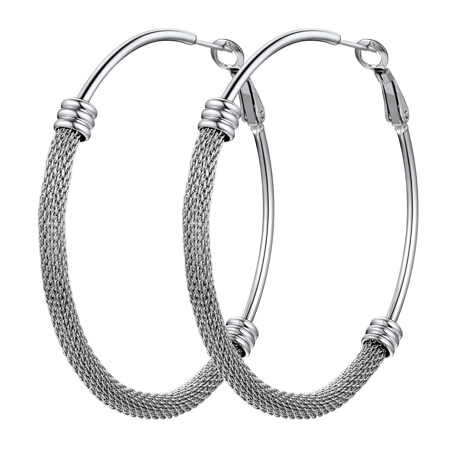 Stainless Steel Trendy Dop Hoop Earrings For Women silver middle