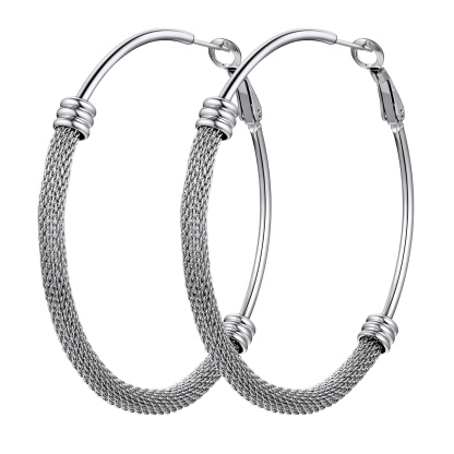Stainless Steel Trendy Dop Hoop Earrings For Women silver middle