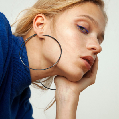 Stainless Steel Round Hoop Earrings For Women  model