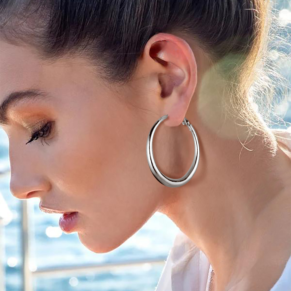 Stainless Steel Hoop Earrings Hypoallergenic Fashion Jewelry For Women silver model
