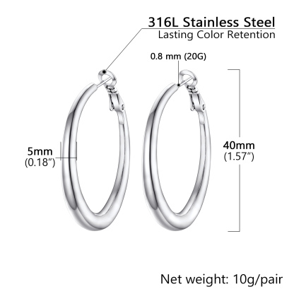 Stainless Steel Hoop Earrings Hypoallergenic Fashion Jewelry For Women 40mm size