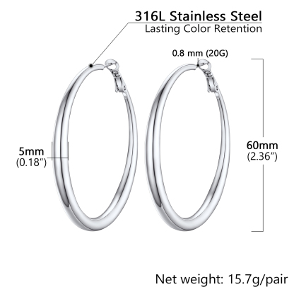 Stainless Steel Hoop Earrings Hypoallergenic Fashion Jewelry For Women 60mm size