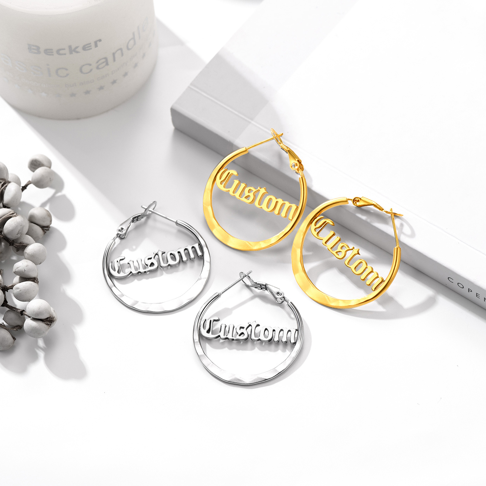  Custom Double Name Circle Hoop Earrings for Women COLOR