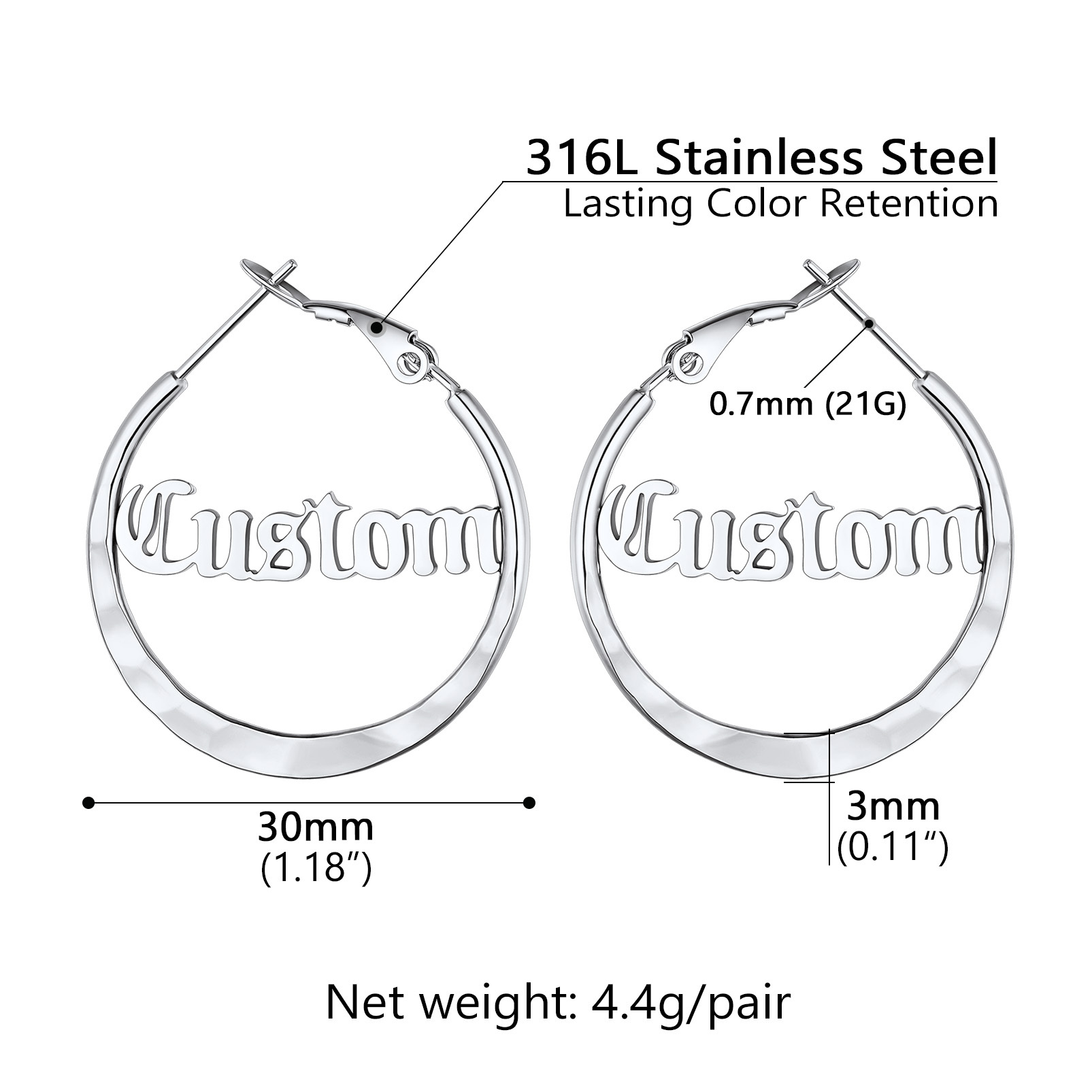  Custom Double Name Circle Hoop Earrings for Women 30MM