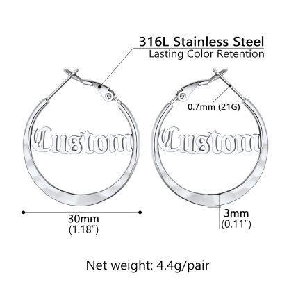  Custom Double Name Circle Hoop Earrings for Women 30MM