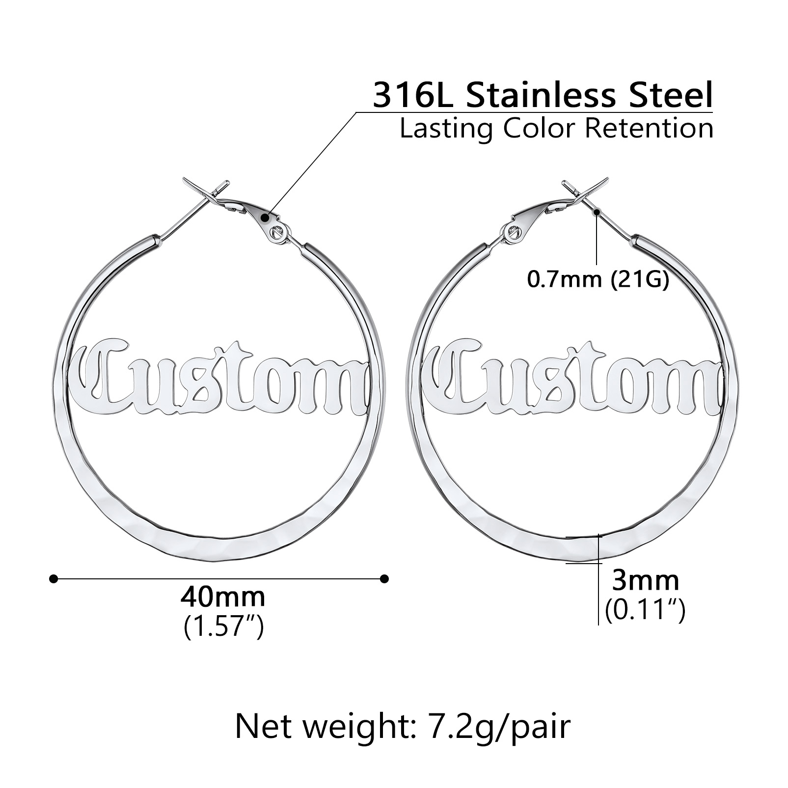  Custom Double Name Circle Hoop Earrings for Women 40MM
