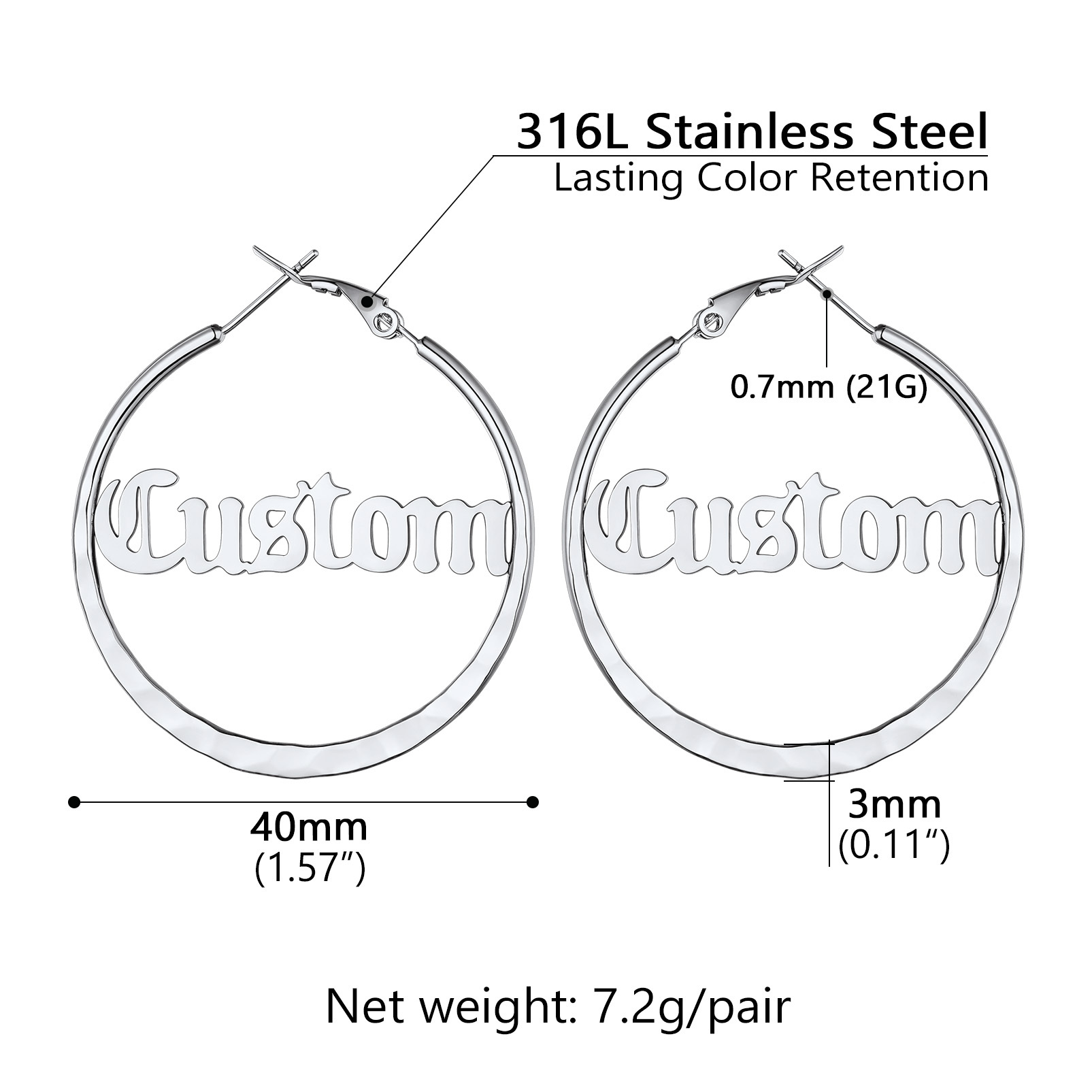  Custom Double Name Circle Hoop Earrings for Women 40MM