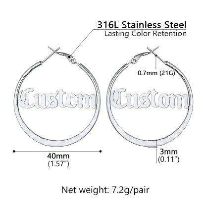  Custom Double Name Circle Hoop Earrings for Women 40MM