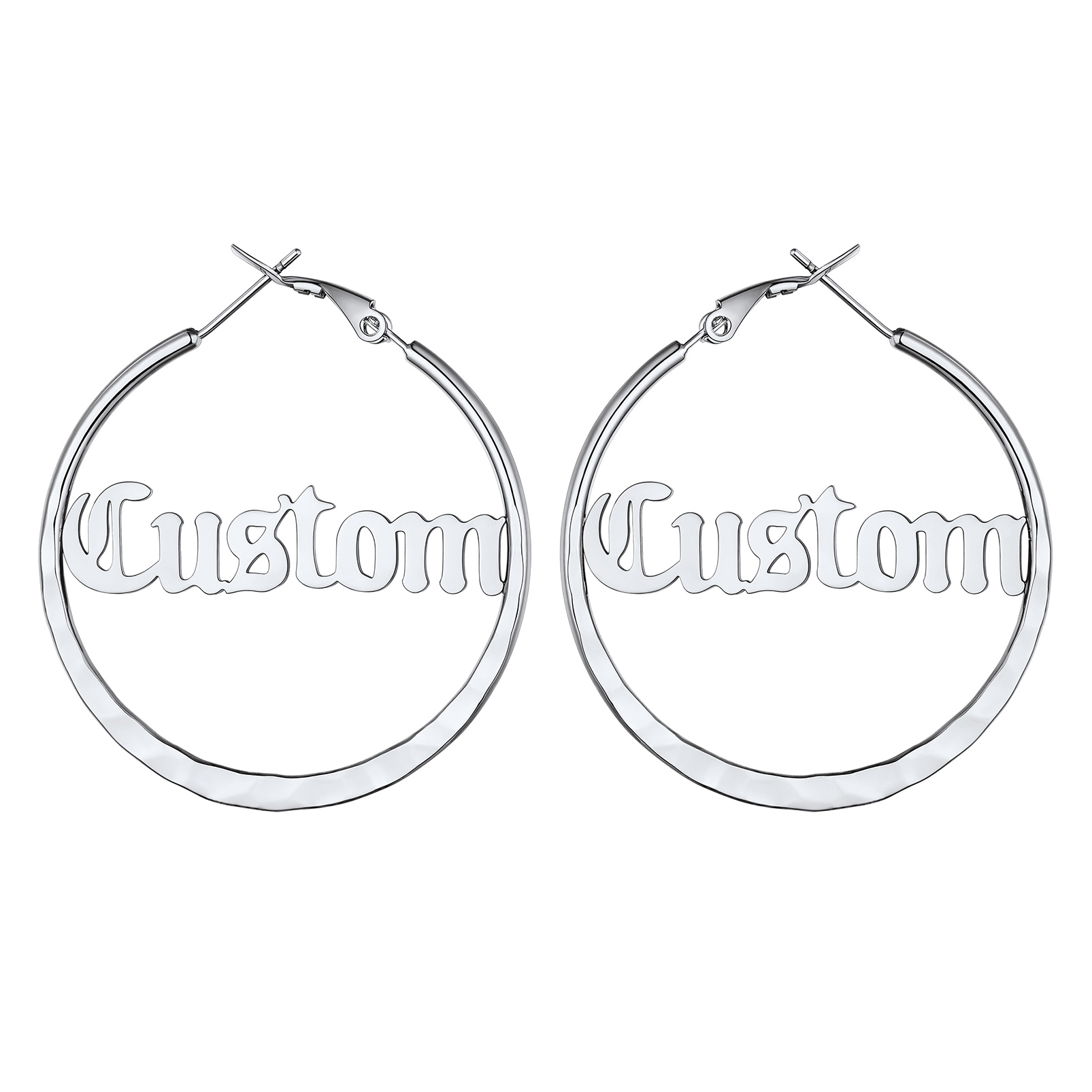  Custom Double Name Circle Hoop Earrings for Women SILVER