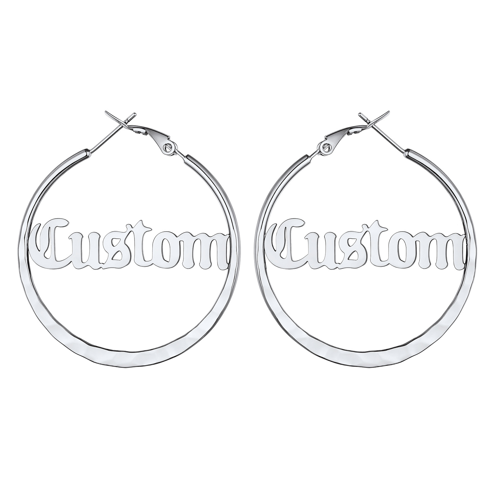  Custom Double Name Circle Hoop Earrings for Women SILVER