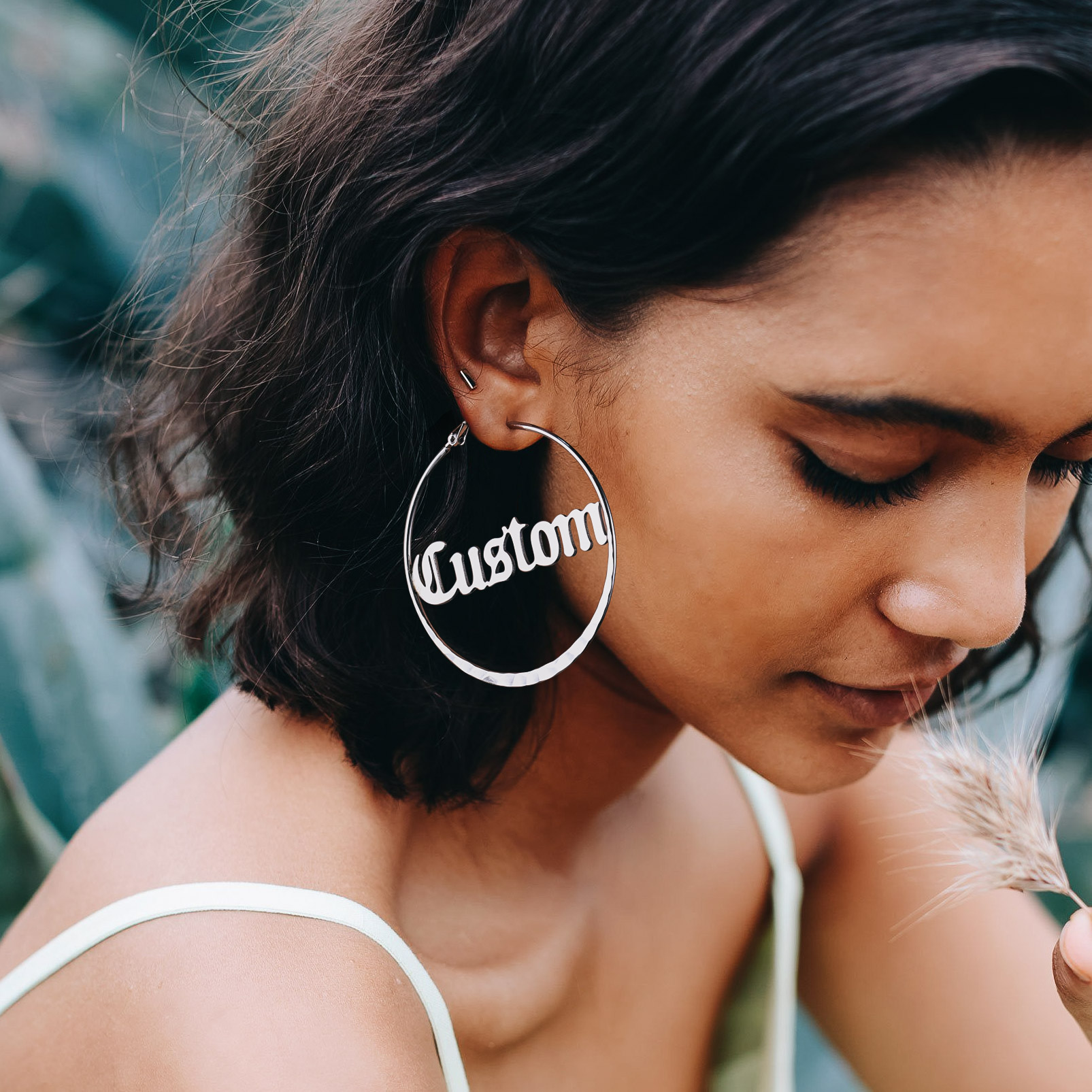  Custom Double Name Circle Hoop Earrings for Women MODEL