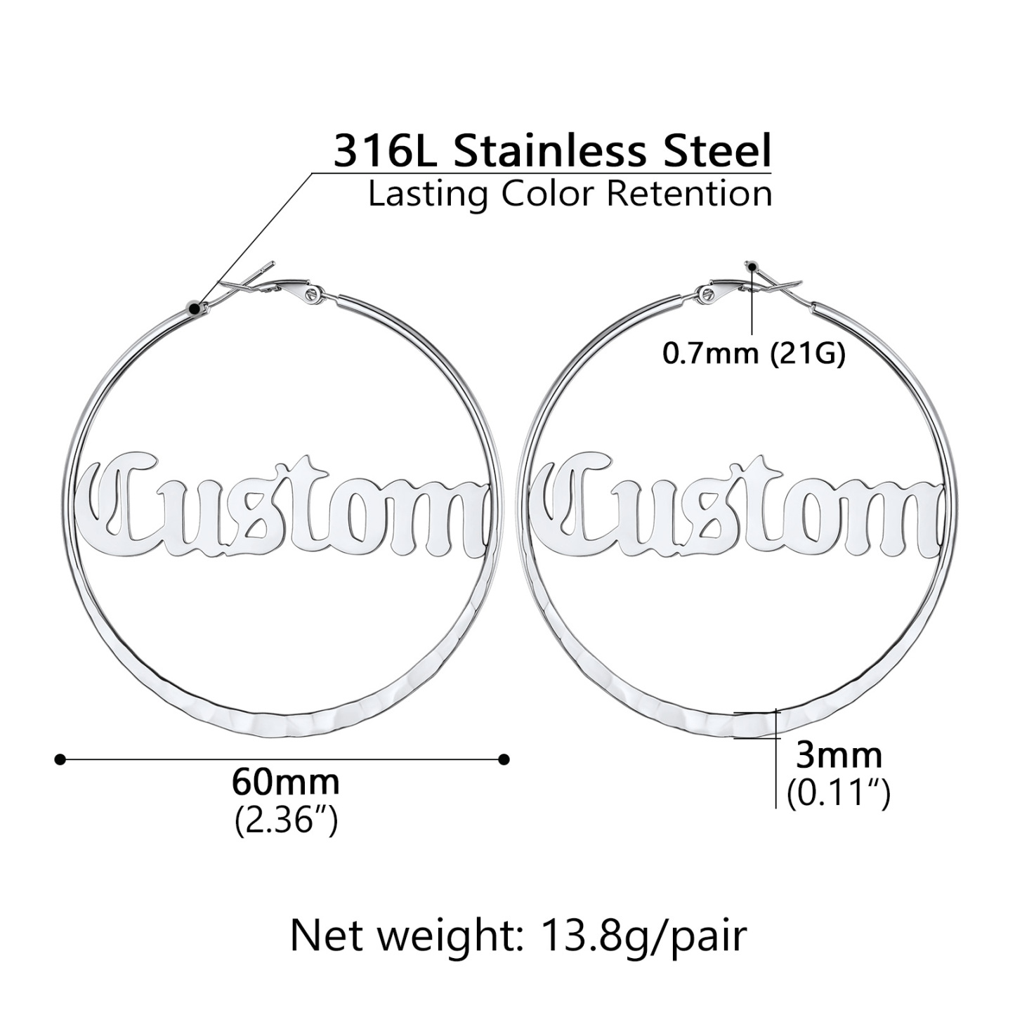  Custom Double Name Circle Hoop Earrings for Women 60MM