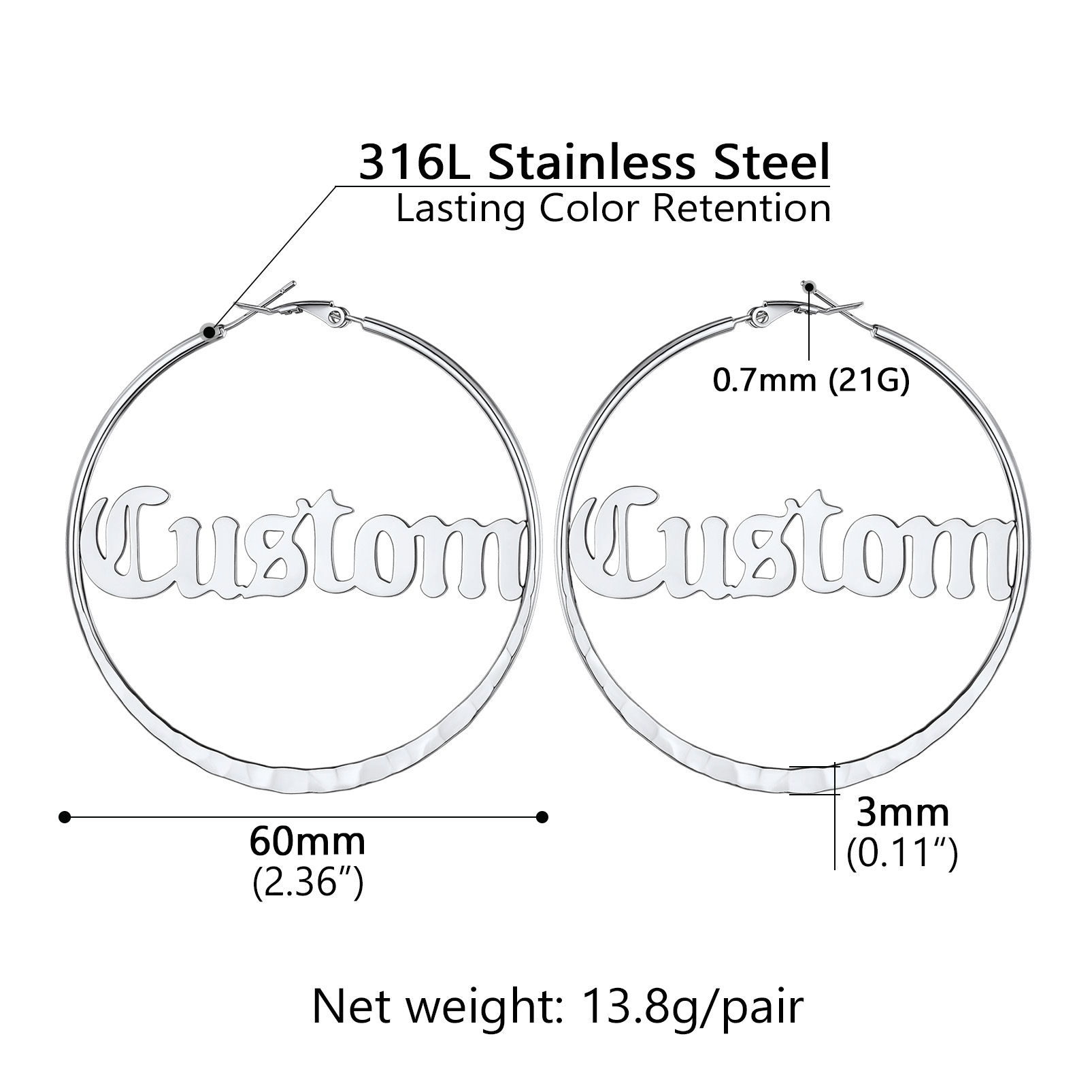  Custom Double Name Circle Hoop Earrings for Women 60MM
