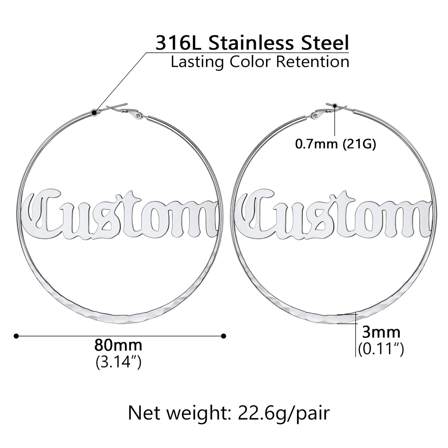  Custom Double Name Circle Hoop Earrings for Women 80MM