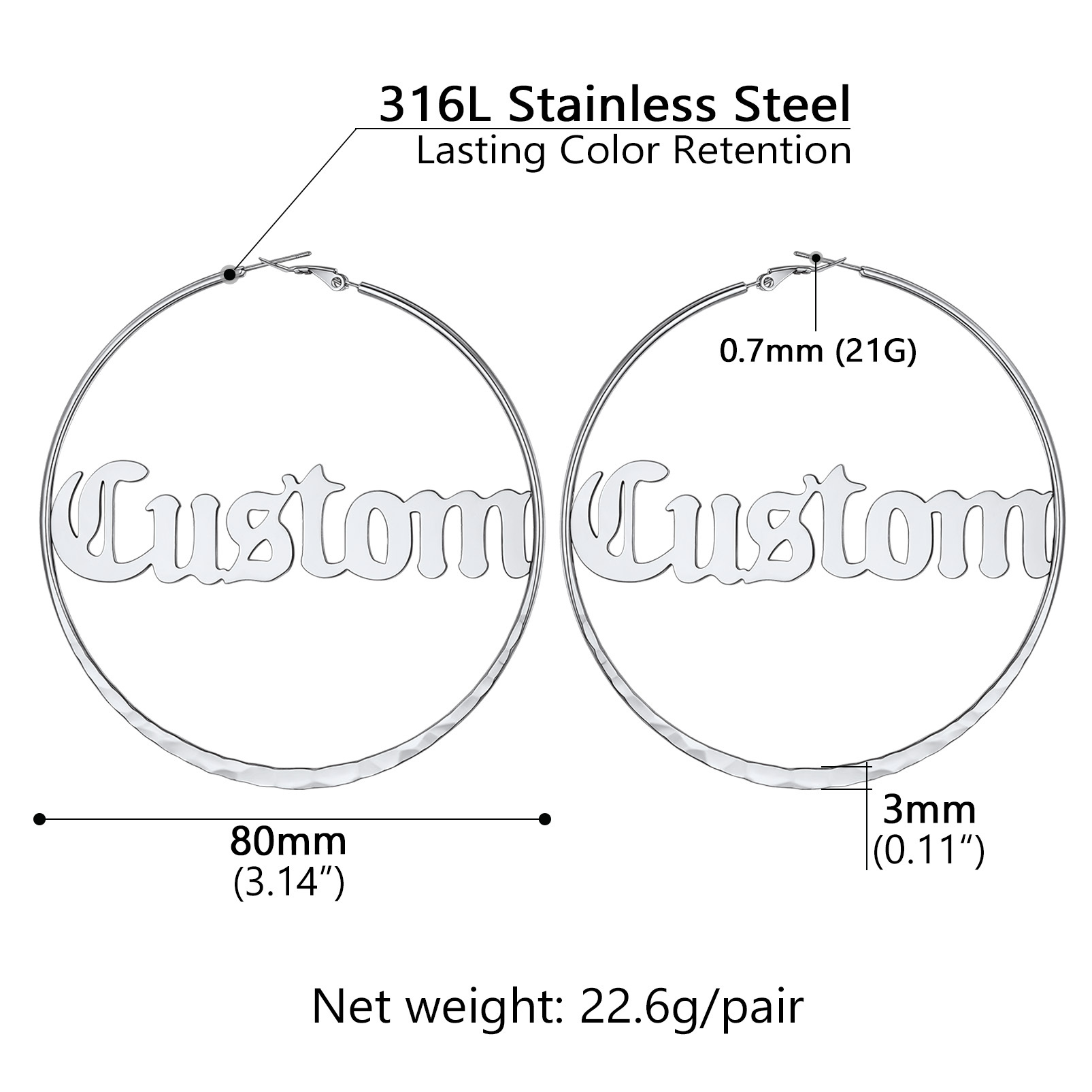  Custom Double Name Circle Hoop Earrings for Women 80MM