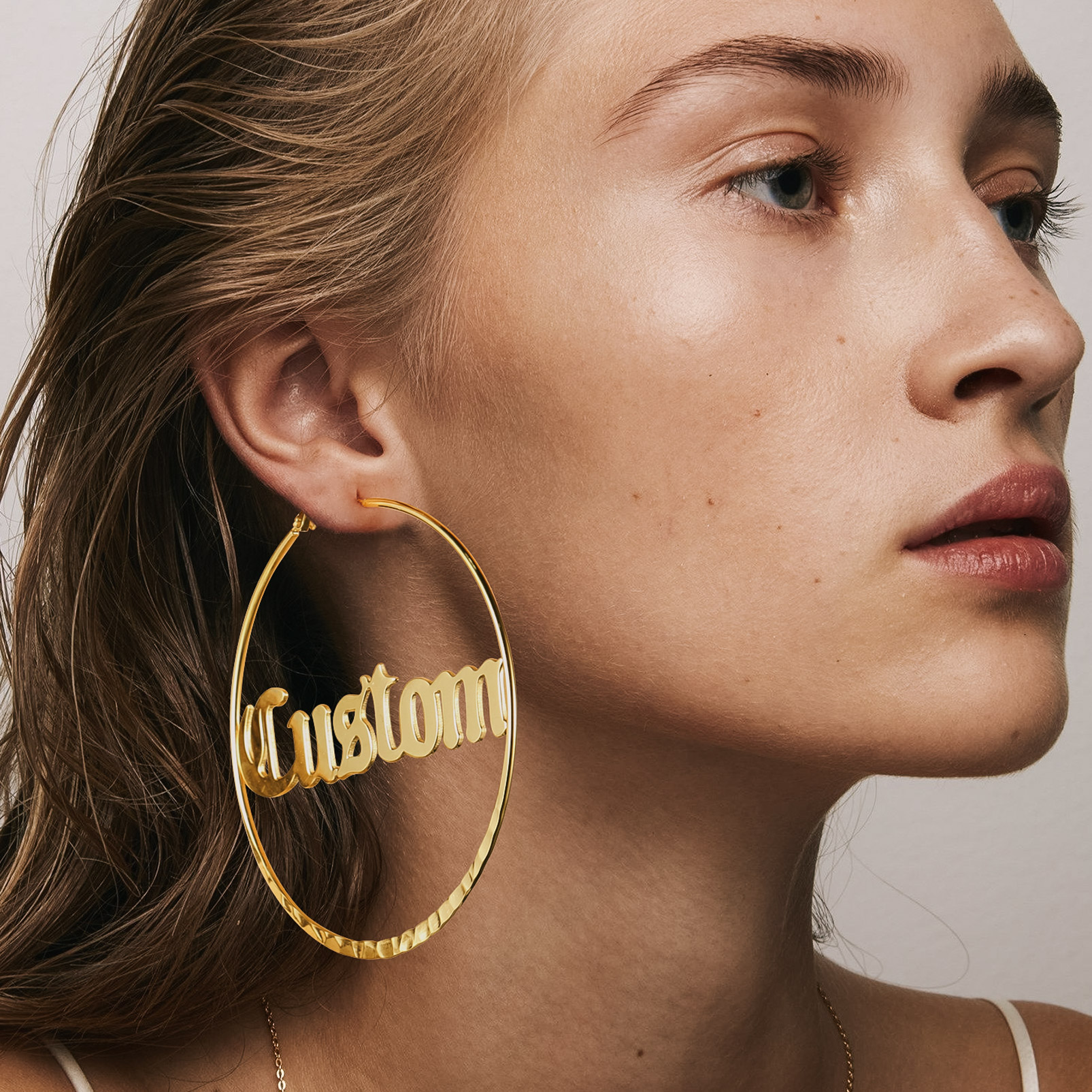  Custom Double Name Circle Hoop Earrings for Women MODEL