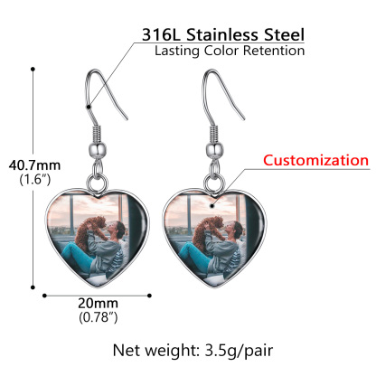 Personalized Photo Heart Dangle Earrings for Women size